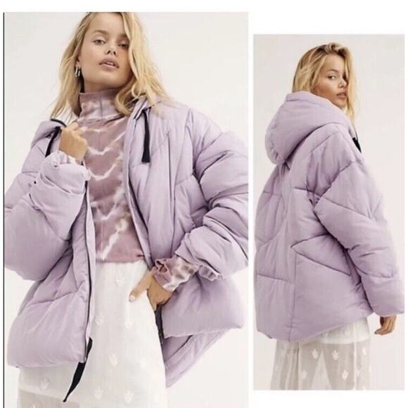 Free People Jackets & Blazers - Free People Hailey Puffer Coat in Lilac Oversized Winter Jacket Boho Colorful L